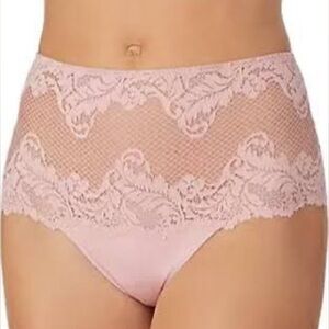 NWT,Le Mystere Allure High Waist Thong Lace Designer Panties,Blush,Size 6/Small